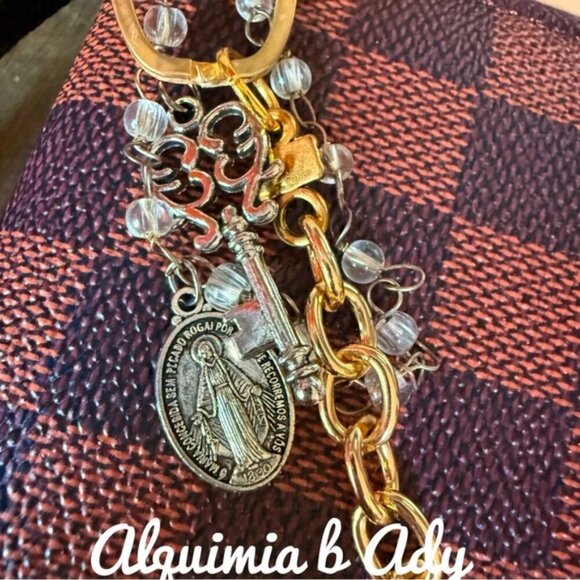 Bag charms necklace handmade bohemian charms medals and cross - Picture 1 of 6